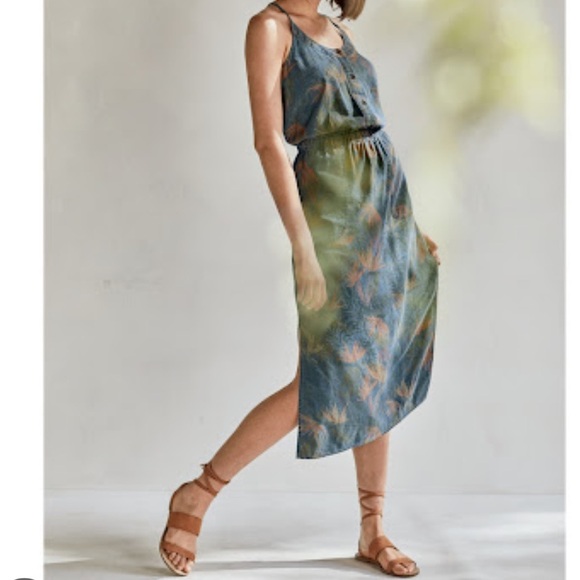 NWT Prana Blue Washed Leaves Denim Chambray Sky Haven Dress Spaghetti Straps - Picture 2 of 11